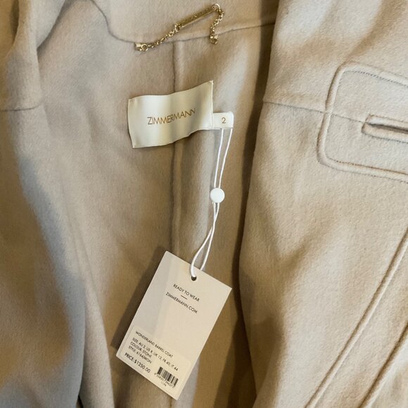 NWT ZIMMERMANN wonderland barrel coat 70%wool  long beige AU2 bust46 - Picture 2 of 8